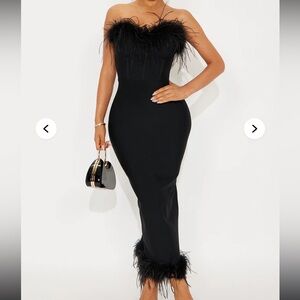 Fashion Nova Reina Feather Corset Bandage Midi Dress